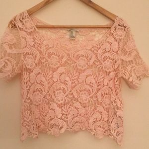 Pink lace short sleeve blouse